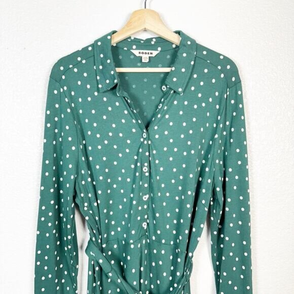 Boden Women’s Laura Long Sleeve Jersey Midi Dress in Green Polka Dot Size 16 - Picture 4 of 16